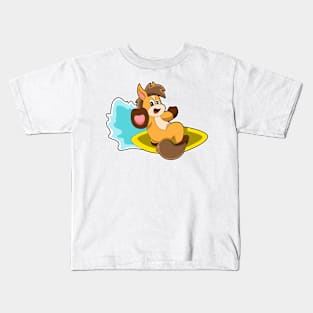 Horse as Surfer with Surfboard Kids T-Shirt